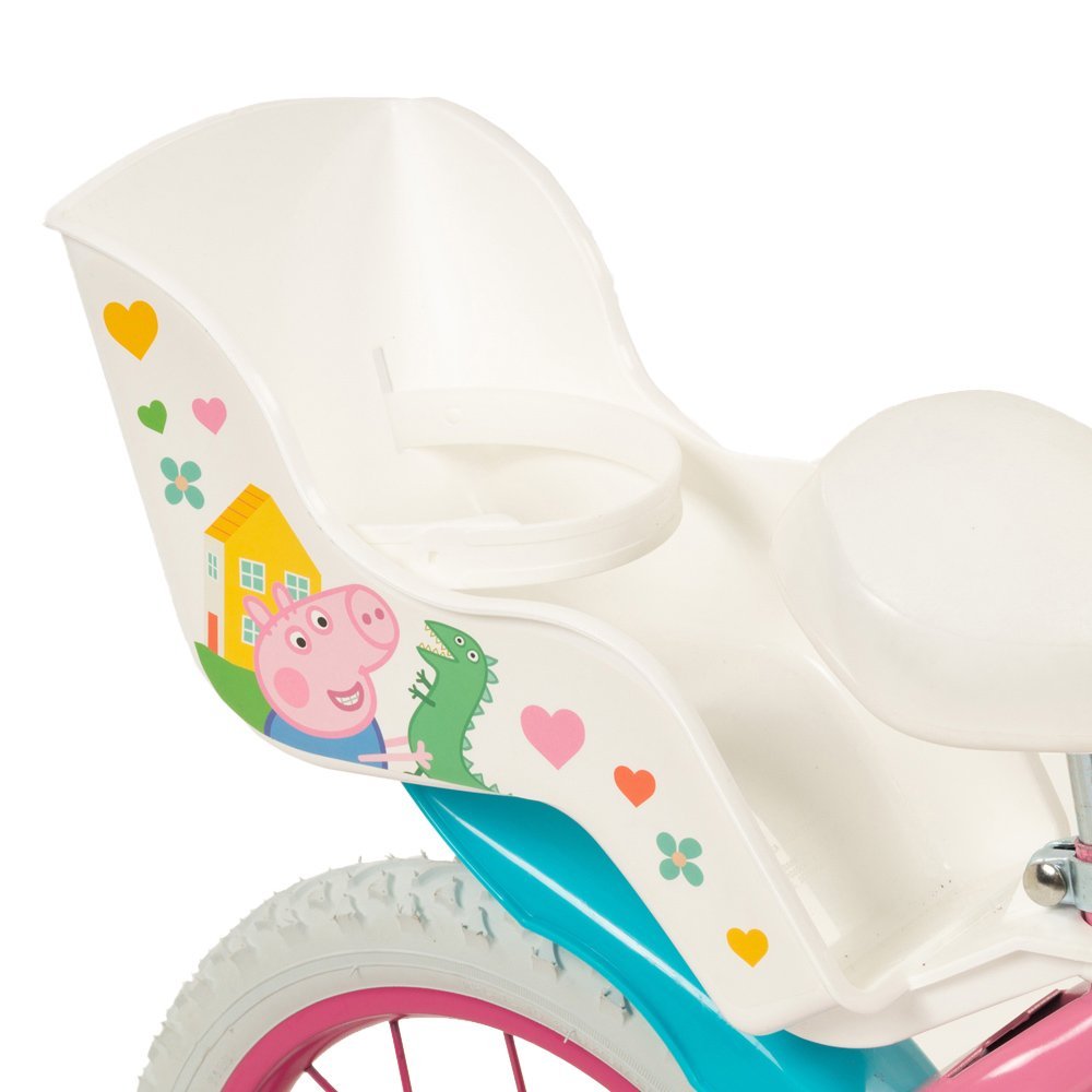 Bicicleta copii Toimsa Peppa Pig Pink 16 inch, cu cosulet frontal si scaunel pentru papusi, de la 5 ani, inaltimea recomandata 110-120 cm, scaun si ghidon reglabile, roti ajutatoare detasabile – imaginea 4
