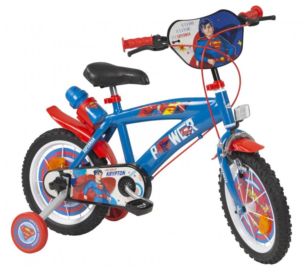 Bicicleta copii Toimsa Superman 14 inch, cu roti ajutatoare si sticluta de apa cu suport, scaun si ghidon reglabile pe inaltime, frana de mana pe ambele roti, anvelope cu profil gros – imaginea 5