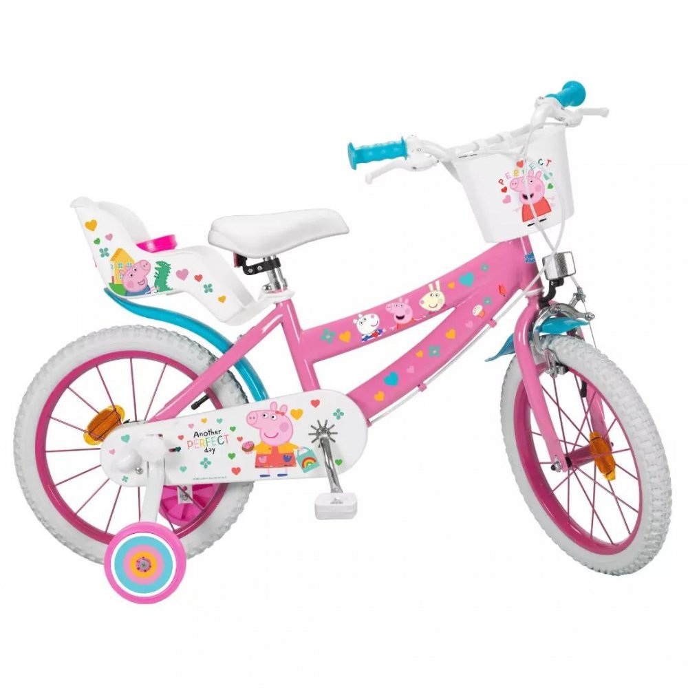 Bicicleta copii Toimsa Peppa Pig Pink 16 inch, cu cosulet frontal si scaunel pentru papusi, de la 5 ani, inaltimea recomandata 110-120 cm, scaun si ghidon reglabile, roti ajutatoare detasabile – imaginea 6