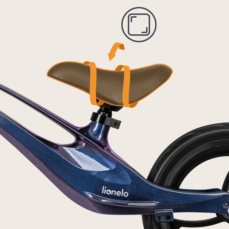 Bicicleta fara pedale Lionelo Bart 12 inch Purple Amethyst, roti din spuma EVA, de la 2 ani pana la 30 kg, scaun reglabil de la 35-43 cm, ghidon ajustabil, suport pentru picioare in relief, maner de transport – imaginea 2