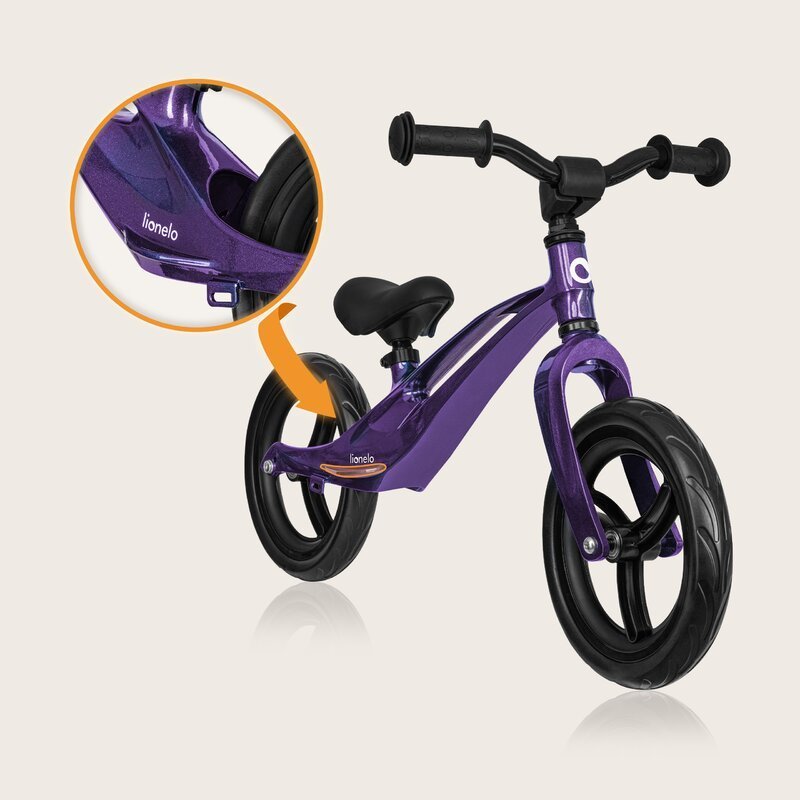 Bicicleta fara pedale Lionelo Bart 12 inch Purple Amethyst, roti din spuma EVA, de la 2 ani pana la 30 kg, scaun reglabil de la 35-43 cm, ghidon ajustabil, suport pentru picioare in relief, maner de transport – imaginea 3