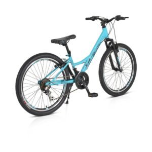 Bicicleta pentru copii Byox Princess Turcoaz 24 inch, 21 viteze Shimano, frana V-brake, scaun si ghidon reglabile, cric