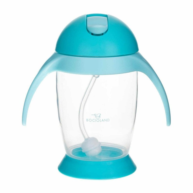 Cana de apa Bocioland cu pai si manere 300 ml 6 luni+ Blue
