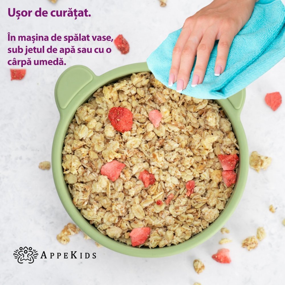 Bol din silicon cu ventuza AppeKids The Little Bear Raw Green – imaginea 4