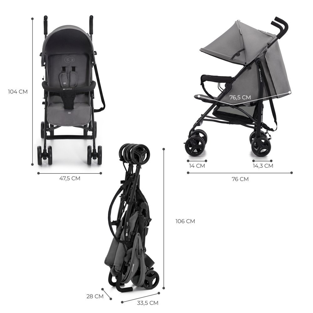 Carucior sport Kinderkraft Tik tip umbrela stone grey, spatar reglabil, pozitie somn, suport pentru picioare, roti din spuma Eva, greutate redusa 6,5 kg – imaginea 6