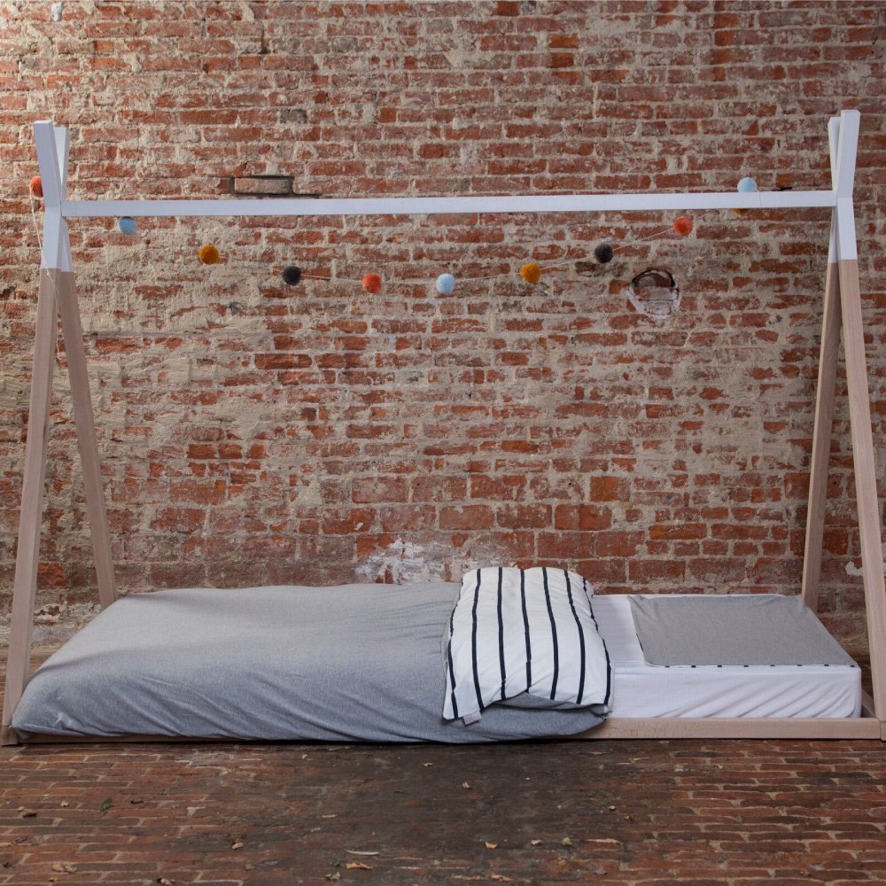 Cadru pat Tipi Childhome 90×200 cm lemn natural alb – imaginea 3