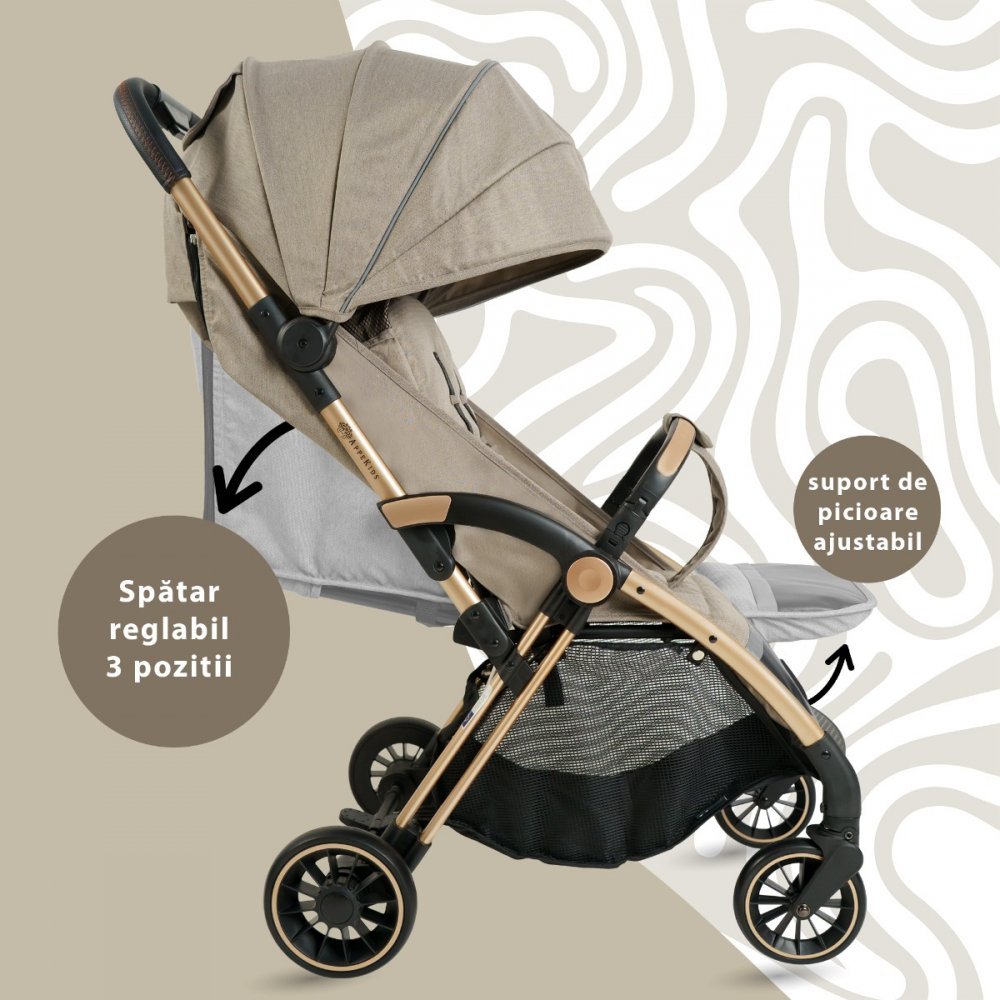 Carucior sport AppeKids Upp ultracompact cu pliere automata Bubble Beige – imaginea 2