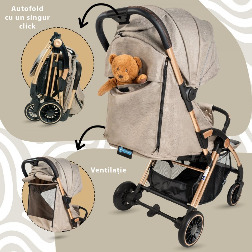 Carucior sport AppeKids Upp ultracompact cu pliere automata Bubble Beige – imaginea 3