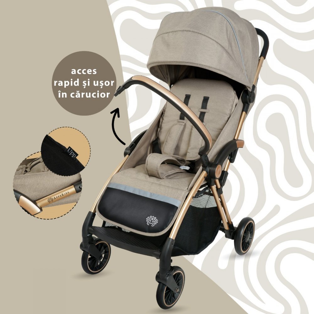 Carucior sport AppeKids Upp ultracompact cu pliere automata Bubble Beige – imaginea 4