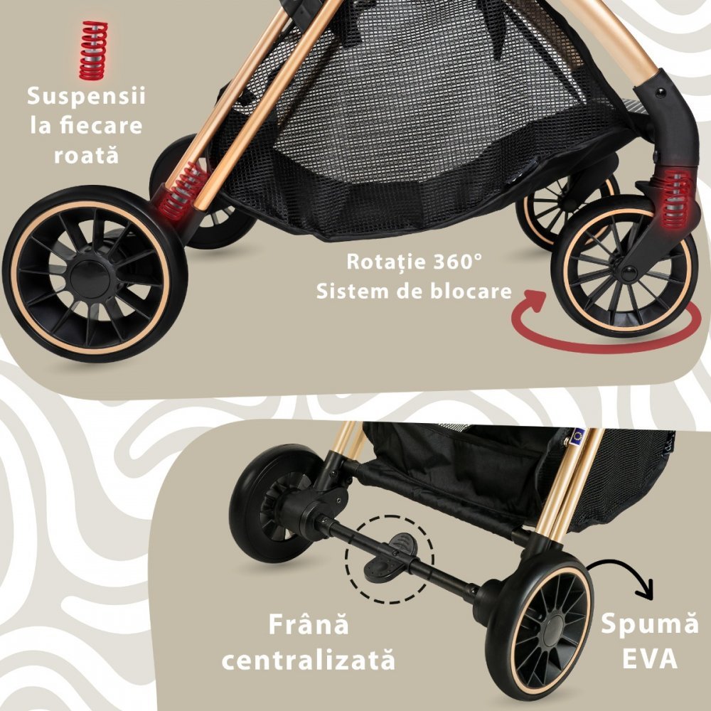 Carucior sport AppeKids Upp ultracompact cu pliere automata Bubble Beige – imaginea 5