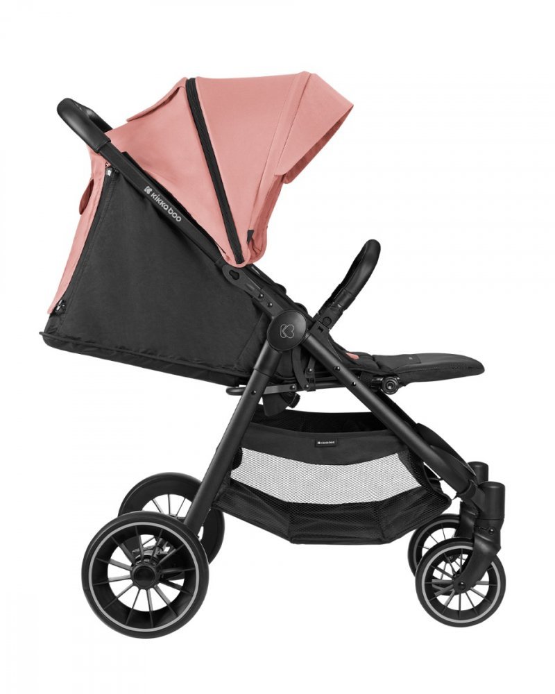 Carucior pentru copii KikkaBoo Sarah Pink 2023, 0-48luni pana la 22kg cu suspensii,spatar reglabil cu pozitie somn,Maner din piele ecologica,tavita,husa de ploaie,husa picioare si suport pahar incluse – imaginea 3