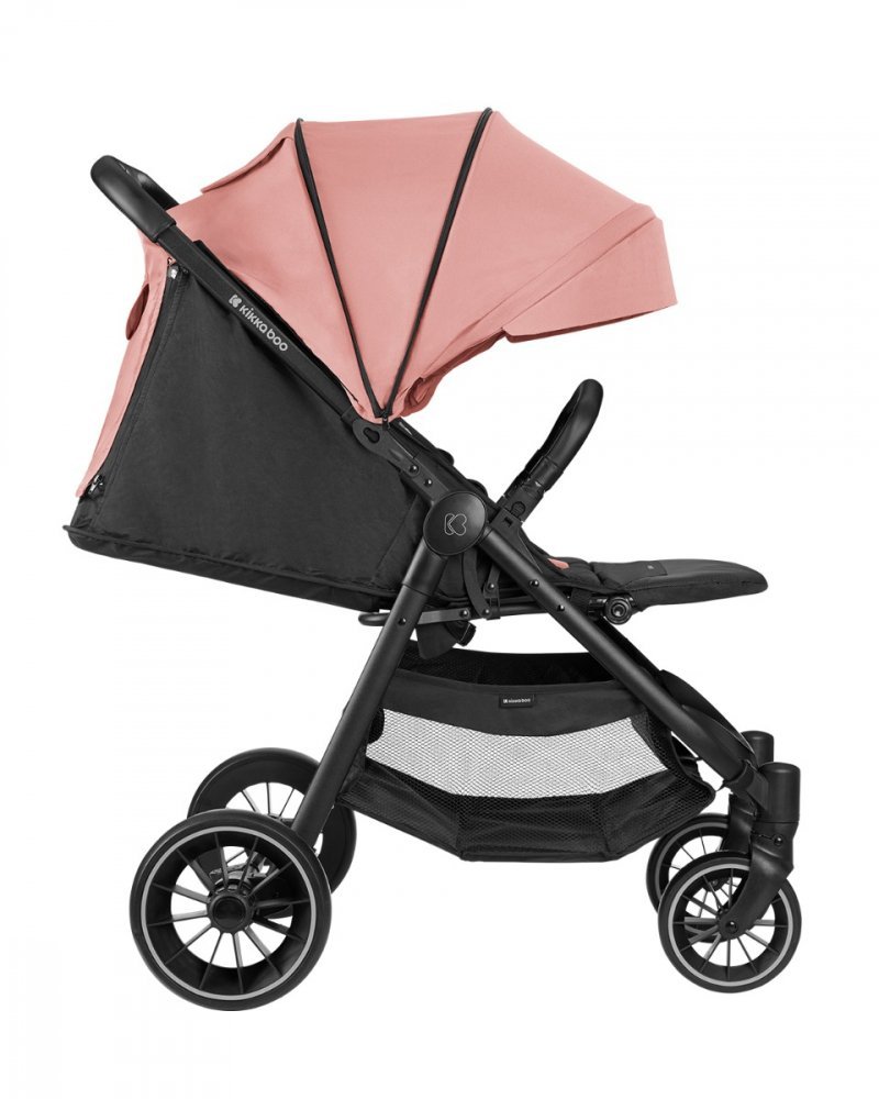 Carucior pentru copii KikkaBoo Sarah Pink 2023, 0-48luni pana la 22kg cu suspensii,spatar reglabil cu pozitie somn,Maner din piele ecologica,tavita,husa de ploaie,husa picioare si suport pahar incluse – imaginea 4