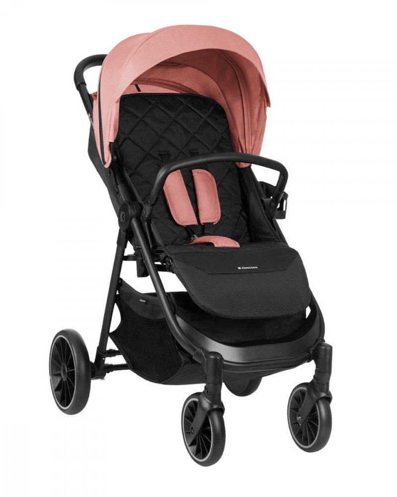 Carucior pentru copii KikkaBoo Sarah Pink 2023, 0-48luni pana la 22kg cu suspensii,spatar reglabil cu pozitie somn,Maner din piele ecologica,tavita,husa de ploaie,husa picioare si suport pahar incluse – imaginea 6