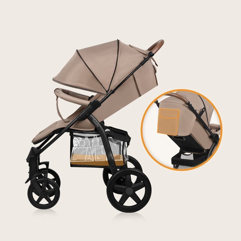 Carucior pentru copii Lionelo Annet Plus Bej, cu accesorii si capotina XXL reglabila, 0-22 kg, conform cu standardele europene de securitate – imaginea 2