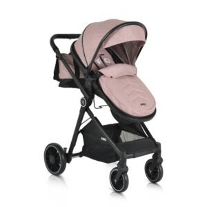 Carucior transformabil 2in1 Moni Rio Pink pana la 22 kg,cadru din aluminiu,spatar reglabil,scaun reversibil,roti din spuma EVA pivotante cu amortizor si rulment,baldachin,husa picioare,geanta,plasa insecte,suport pahar