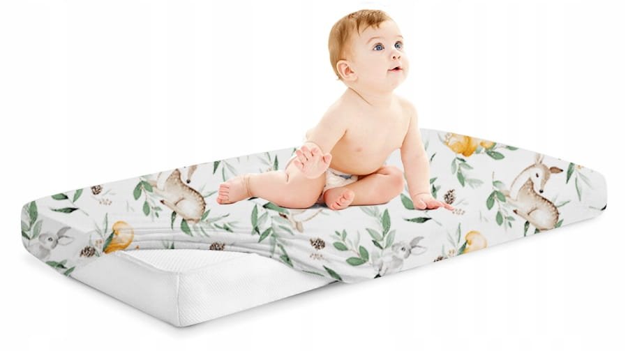 Cearceaf cu banda elastica pentru pat copii, dimensiune 140 x 70cm, 100 bumbac, BabyMam Forest Animals – imaginea 2