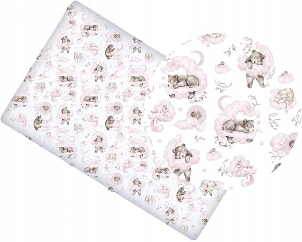 Cearceaf cu banda elastica pentru pat copii dimensiune 160 x 80 cm, 100 bumbac, BabyMam Pink Bears – imaginea 4