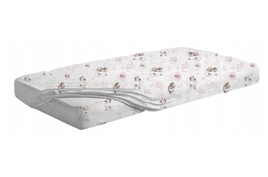 Cearceaf cu banda elastica pentru pat copii dimensiune 160 x 80 cm, 100 bumbac, BabyMam Pink Bears – imaginea 3