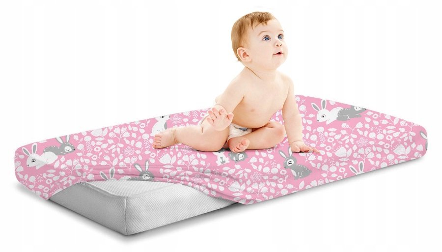 Cearceaf cu banda elastica 140×70 cm Pink Rabbit – imaginea 3