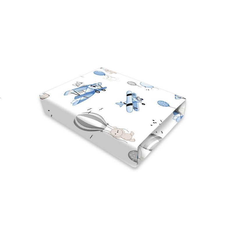 Cearceaf cu elastic MimiNu 120×60 cm din bumbac blue plane – imaginea 3