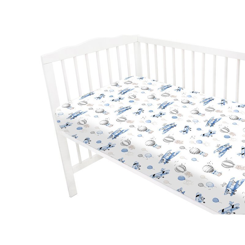 Cearceaf cu elastic MimiNu 120×60 cm din bumbac blue plane