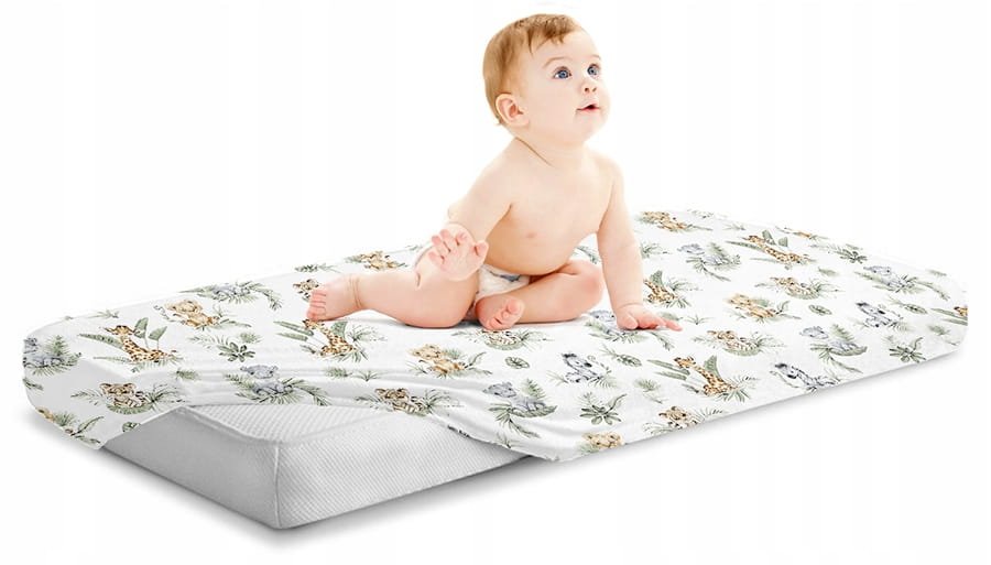 Cearceaf cu banda elastica pentru pat copii dimensiune 120 x 60 cm 100 bumbac, BabyMam Africa – imaginea 3