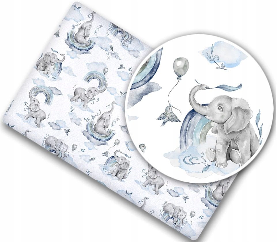 Cearceaf cu banda elastica pentru pat copii dimensiune 120 x 60 cm 100 bumbac, BabyMam Blue Elephant – imaginea 4