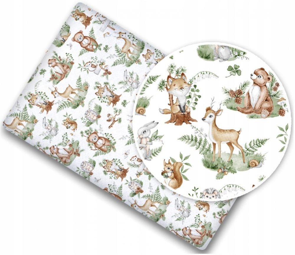 Cearceaf cu banda elastica pentru pat copii, dimensiune 120 x 60 cm, 100 bumbac, BabyMam Forest Animals – imaginea 4