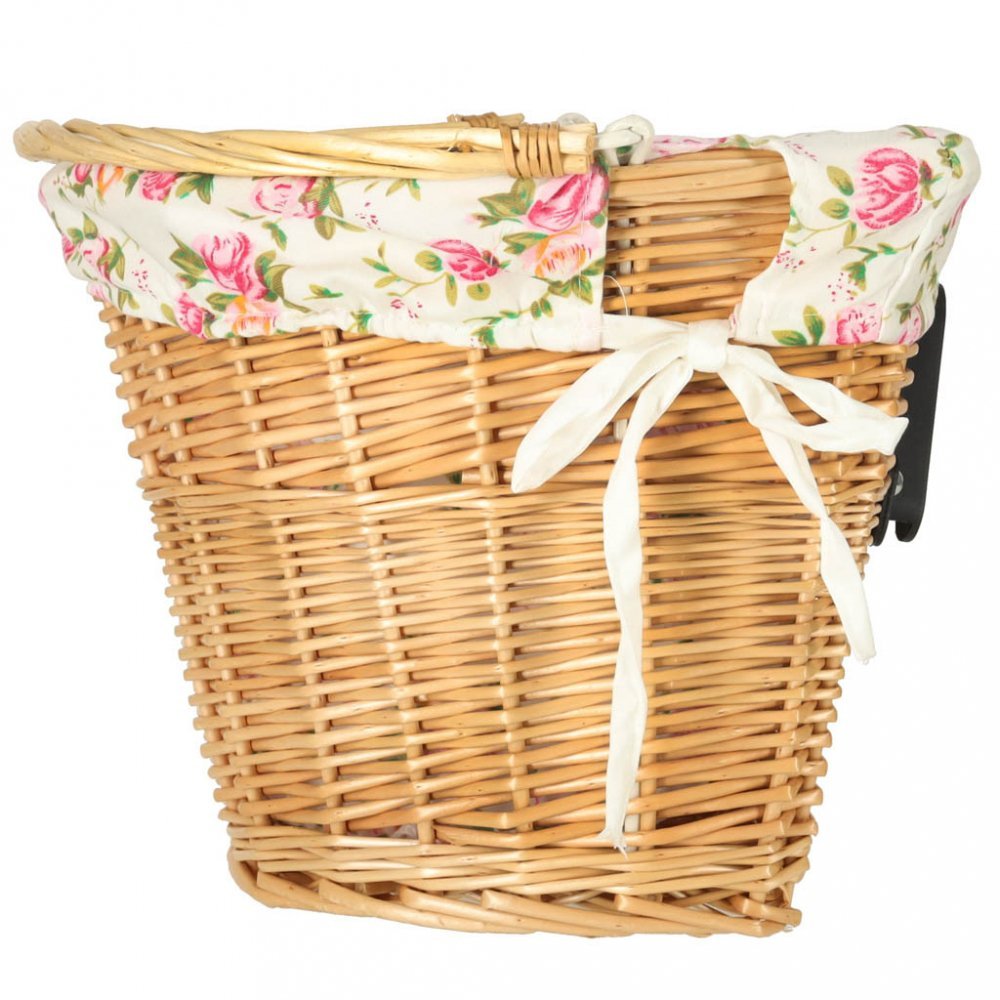 Cos pentru bicicleta, Ikonka, impletit din rachita, prevazut cu maner de transport detasabil, dimensiune 26 x 23 cm, Flowers – imaginea 2