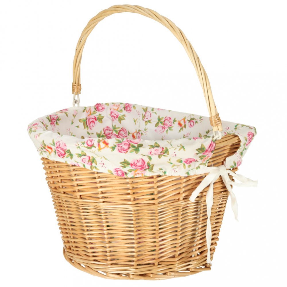 Cos pentru bicicleta, Ikonka, impletit din rachita, prevazut cu maner de transport detasabil, dimensiune 26 x 23 cm, Flowers – imaginea 3