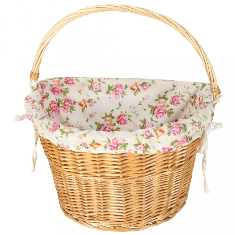 Cos pentru bicicleta, Ikonka, impletit din rachita, prevazut cu maner de transport detasabil, dimensiune 26 x 23 cm, Flowers – imaginea 4
