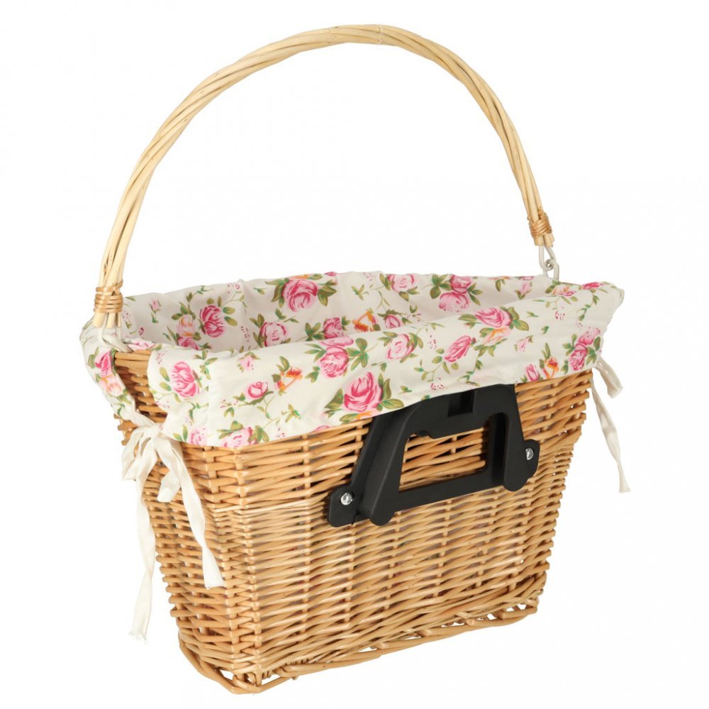 Cos pentru bicicleta, Ikonka, impletit din rachita, prevazut cu maner de transport detasabil, dimensiune 26 x 23 cm, Flowers – imaginea 5