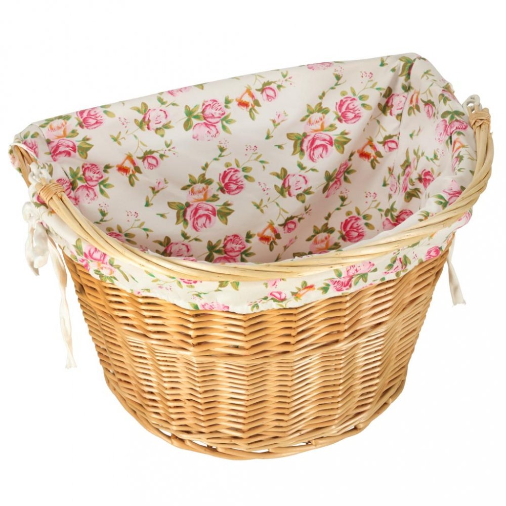Cos pentru bicicleta, Ikonka, impletit din rachita, prevazut cu maner de transport detasabil, dimensiune 26 x 23 cm, Flowers – imaginea 6