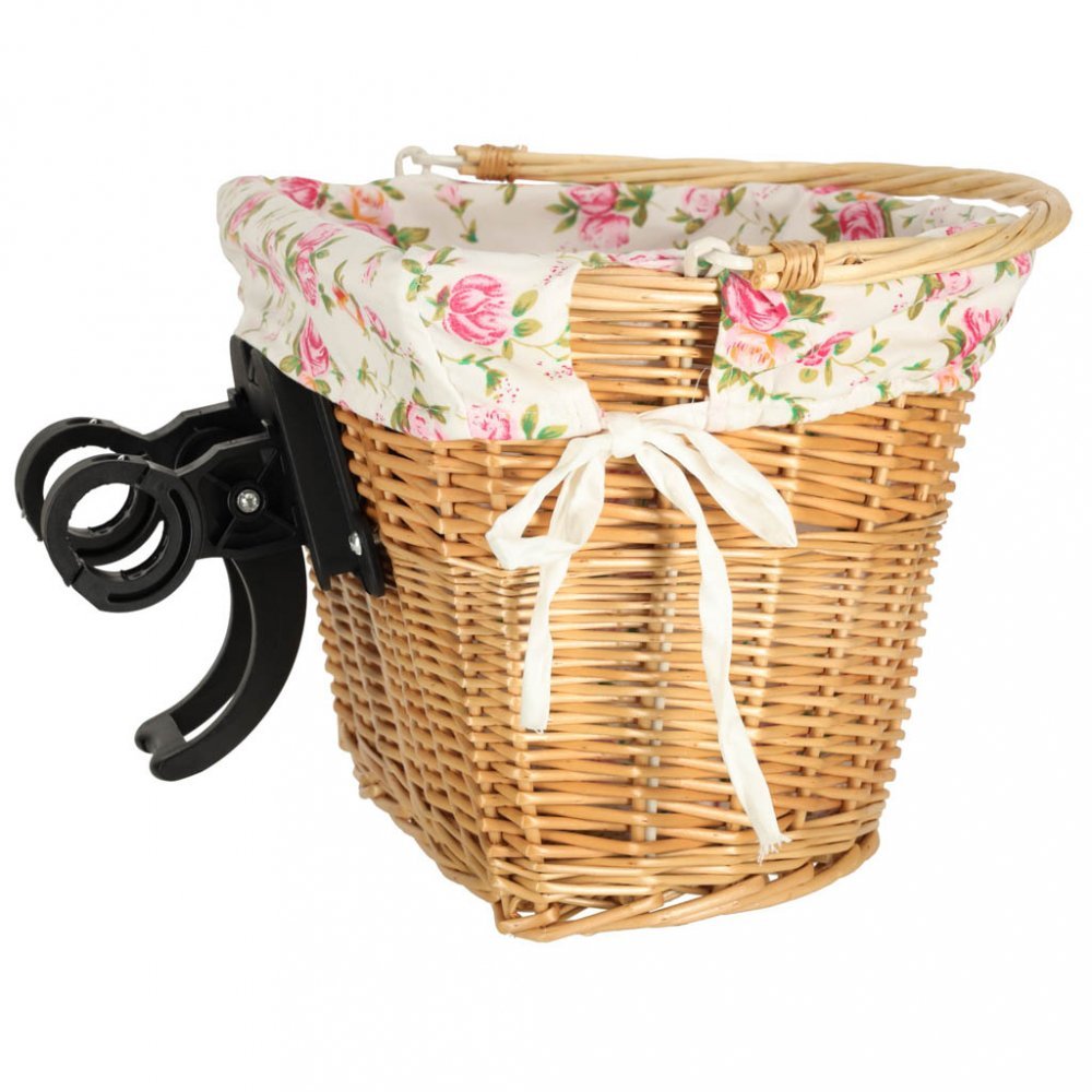 Cos pentru bicicleta, Ikonka, impletit din rachita, prevazut cu maner de transport detasabil, dimensiune 26 x 23 cm, Flowers – imaginea 7
