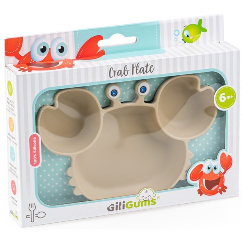 Farfurie Giligums Crab cu 3 compartimente din silicon fara BPA 6 luni+ bej – imaginea 4