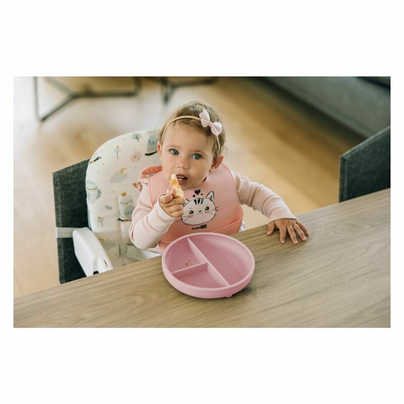 Farfurie compartimentata FreeON rotunda cu ventuza si 3 compartimente silicon 6-36 luni pink – imaginea 3