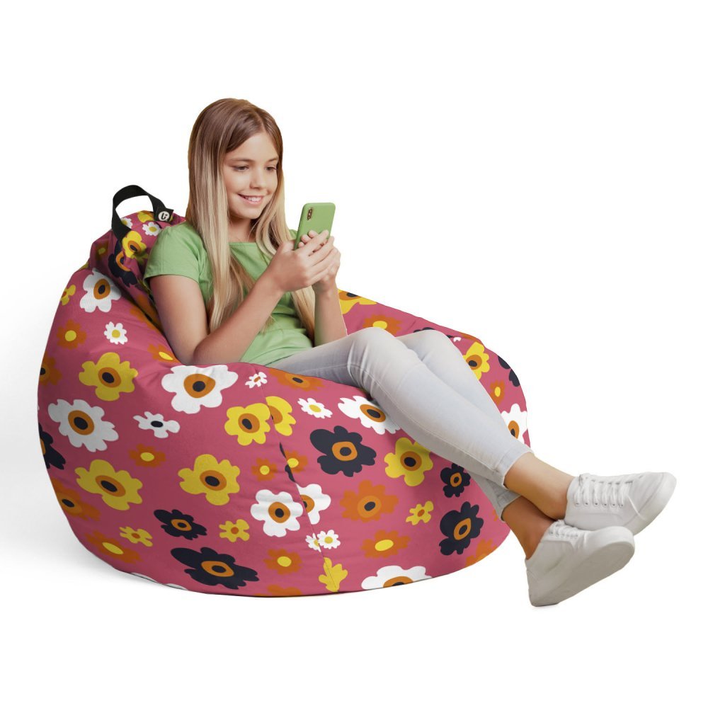 Husa fotoliu Puf Bean Bag tip Para L fara umplutura daisy fundal roz – imaginea 4