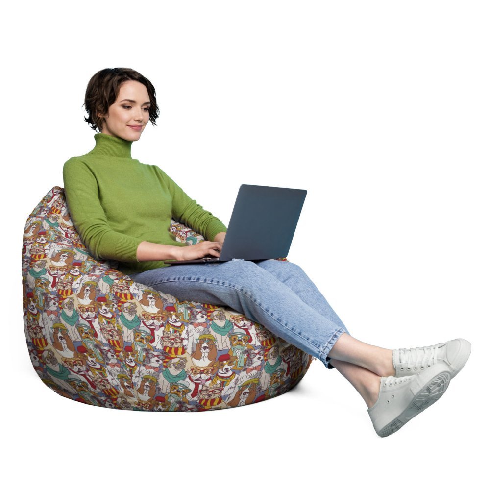 Husa fotoliu Puf Bean Bag tip Para XL fara umplutura caini hipster – imaginea 4