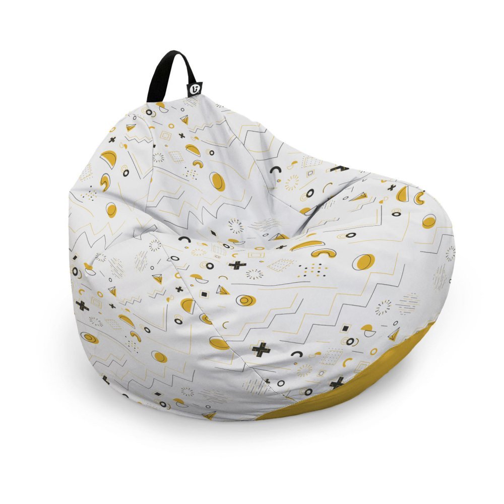 Husa fotoliu Puf Bean Bag tip Para XL fara umplutura Memphis alb cu galben – imaginea 6