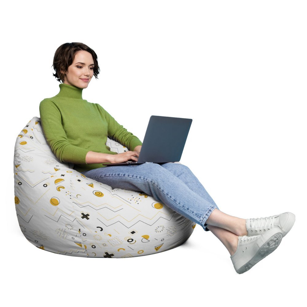 Husa fotoliu Puf Bean Bag tip Para XL fara umplutura Memphis alb cu galben – imaginea 4