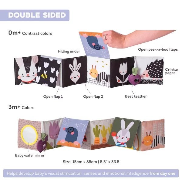 Jucarie 3 in 1 pentru landou Taf Toys carticica hazlie urban garden – imaginea 3