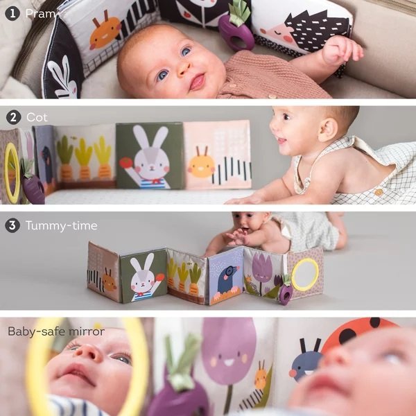 Jucarie 3 in 1 pentru landou Taf Toys carticica hazlie urban garden – imaginea 4