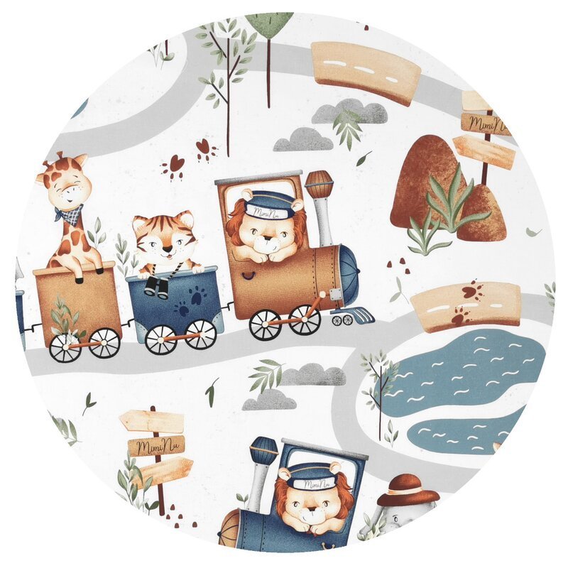 Lenjerie patut cu 3 piese MimiNu 120×60 cm din bumbac Zoo in train