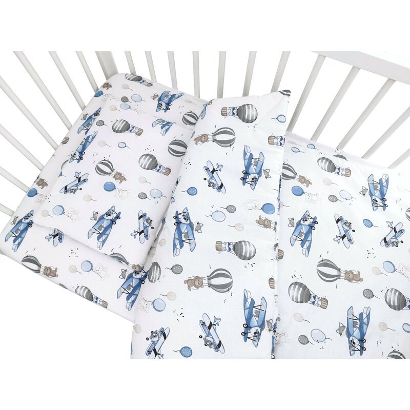 Lenjerie patut cu 3 piese MimiNu 120×60 cm din bumbac Blue Plane