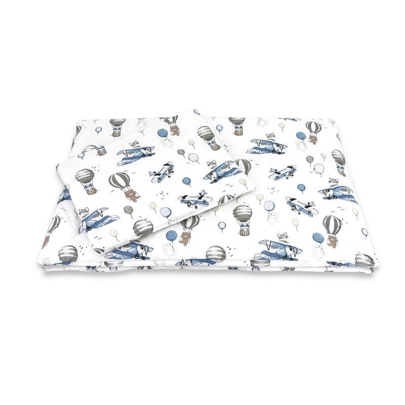 Lenjerie patut cu 3 piese MimiNu 120×60 cm din bumbac Blue Plane – imaginea 3