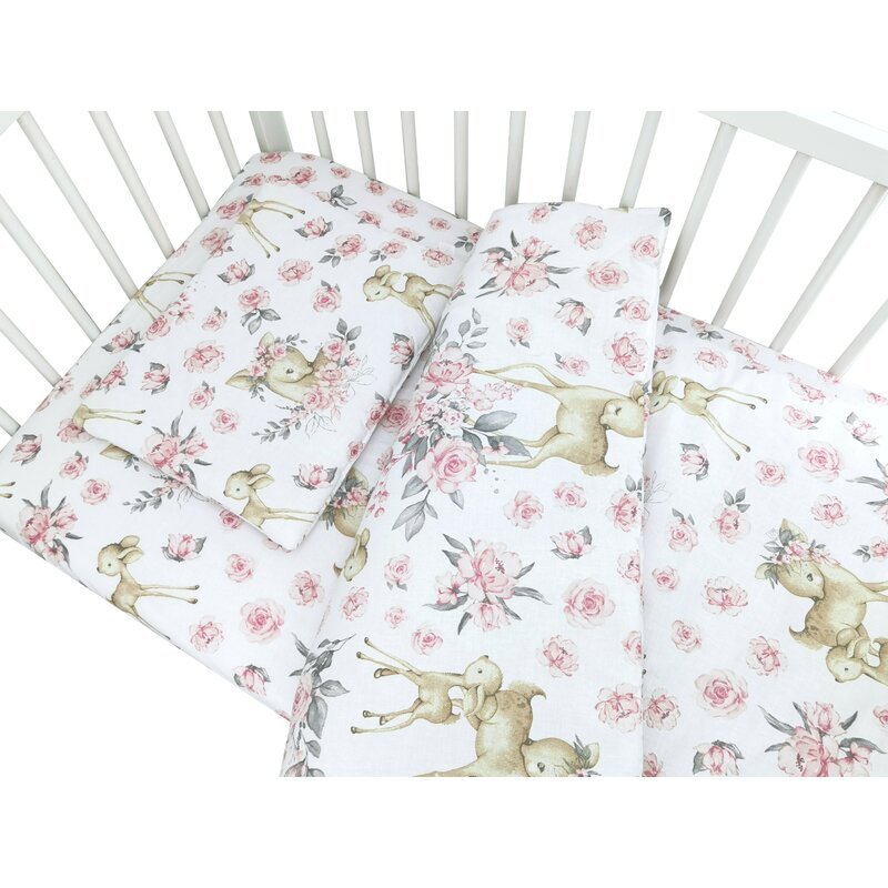 Lenjerie patut cu 3 piese MimiNu 120×60 cm din bumbac Sweet Deer Pink