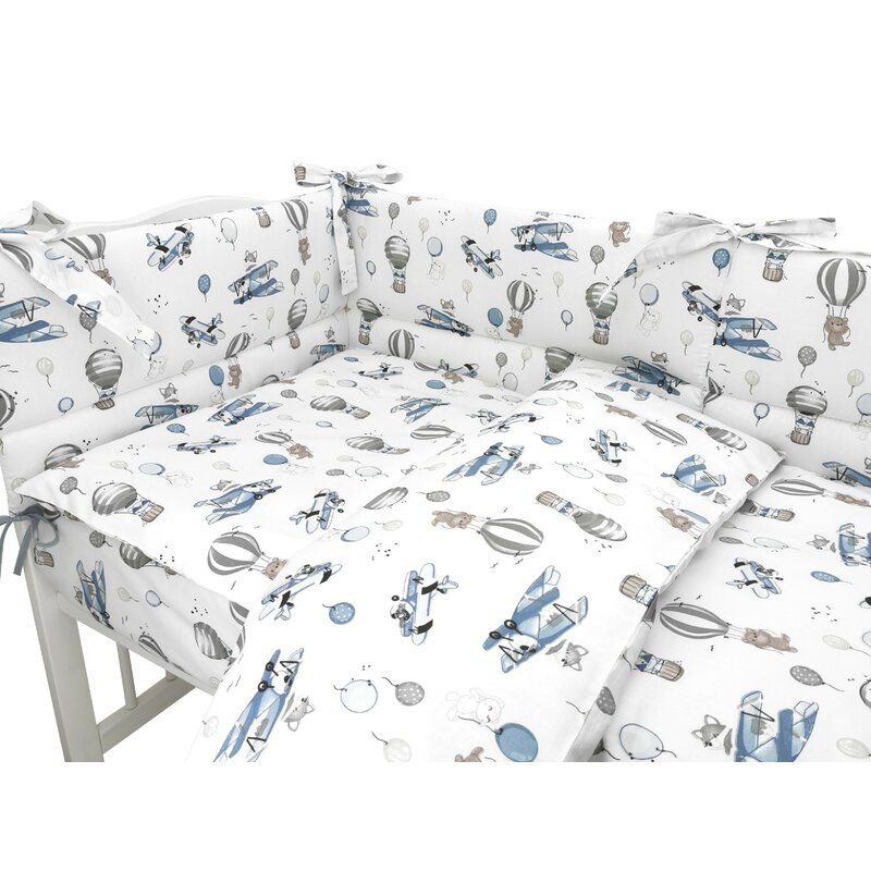 Lenjerie patut cu 3 piese MimiNu 120×60 cm din bumbac blue plane – imaginea 3