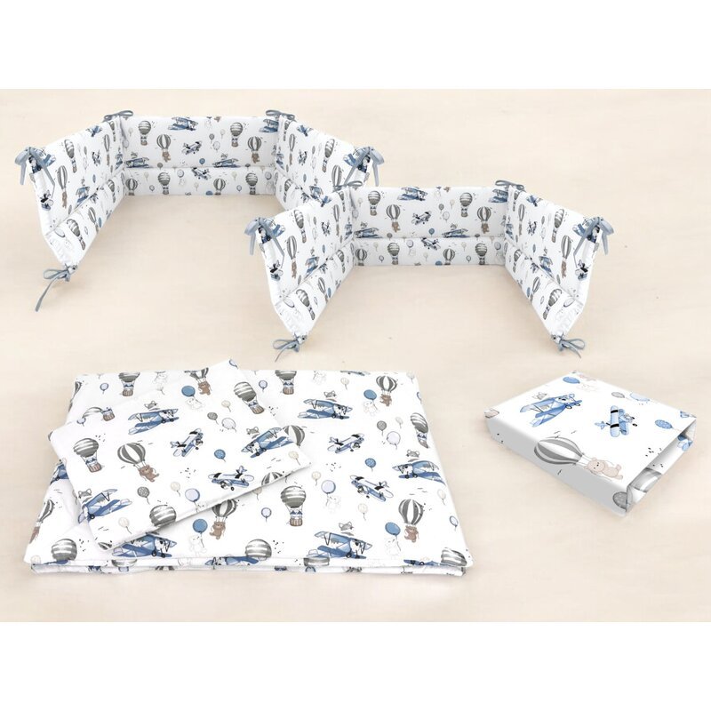 Lenjerie patut cu 5 piese MimiNu 120×60 cm din bumbac blue plane