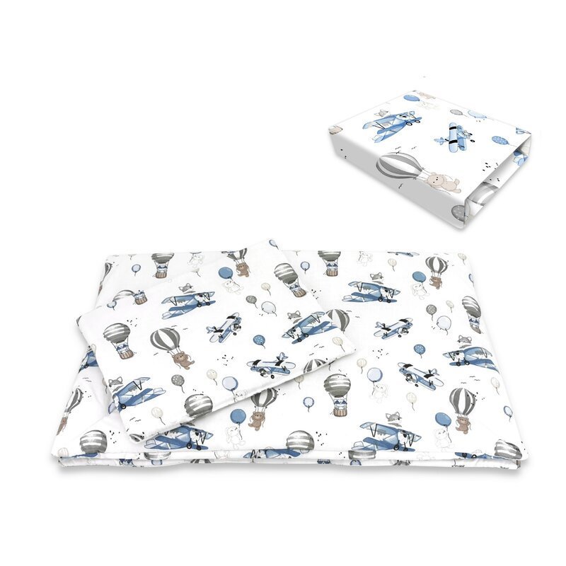 Lenjerie patut cu 5 piese MimiNu 120×60 cm din bumbac blue plane – imaginea 3