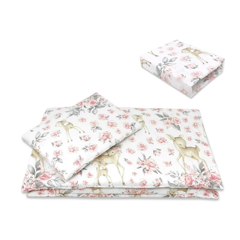 Lenjerie patut cu 5 piese MimiNu 120×60 cm din bumbac Sweet Deer Pink – imaginea 2